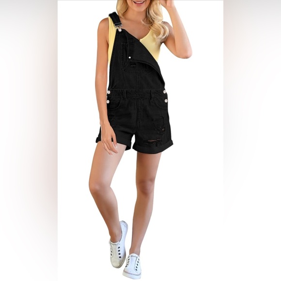 luvamia Women's Ripped Short Overalls Adjustable Denim Bib Overall Shorts Romper - Picture 5 of 8